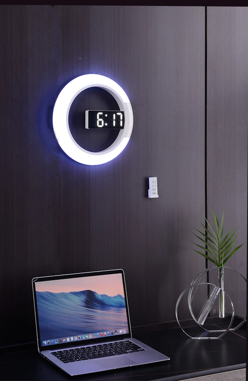 3D LED Wall Clock Digital Table Clock Alarm Mirror Hollow Wall Clock Modern Design Nightlight For Home Living Room Decorations