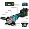 Gisam 125mm M14 Brushless Angle Grinder 7 Gears Cordless Grinding Machine Cutting Woodworking Power Tools For Makita 18V Battery 4