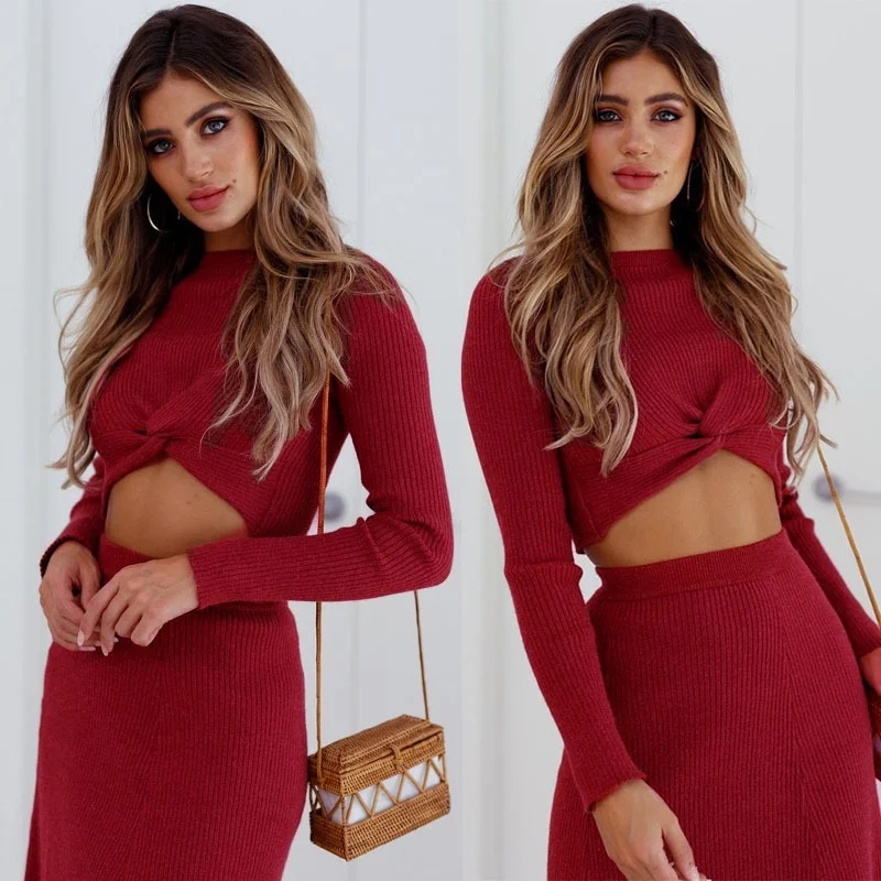 Autumn and Winter Elegant 2023 Temperament Fashion Cross Long-sleeved Sweater + Slim A-line Skirt Two-piece Suit Streetwear для lada vesta cross sport 2015 2023 автомобильное радио carplay мультимедийный видеоплеер навигация стерео gps android 2 din 2 32gb