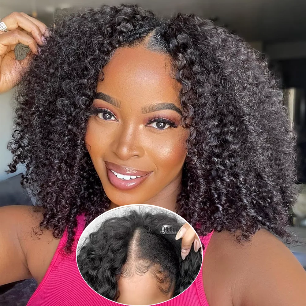 V파트 가발 인모 곱슬곱슬한 노리브아웃 브라질리언 딥 웨이브 인모 가발 여성용 워터 웨이브 가발 노글루 레미 가발