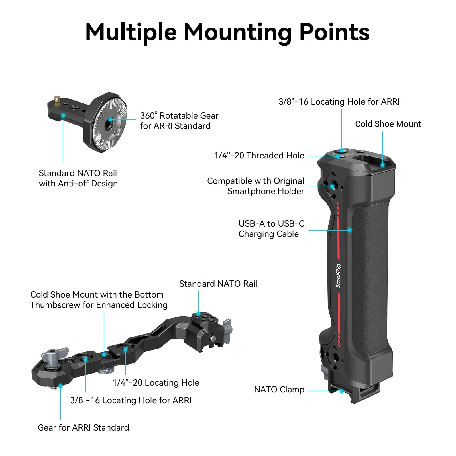 Poignée De Transport SMALLRIG Pour Stabilisateur DJI RS 2/3 Pro/4/4 Pro - Contrôle Joystick, Molette Focus, Max 6 Kg