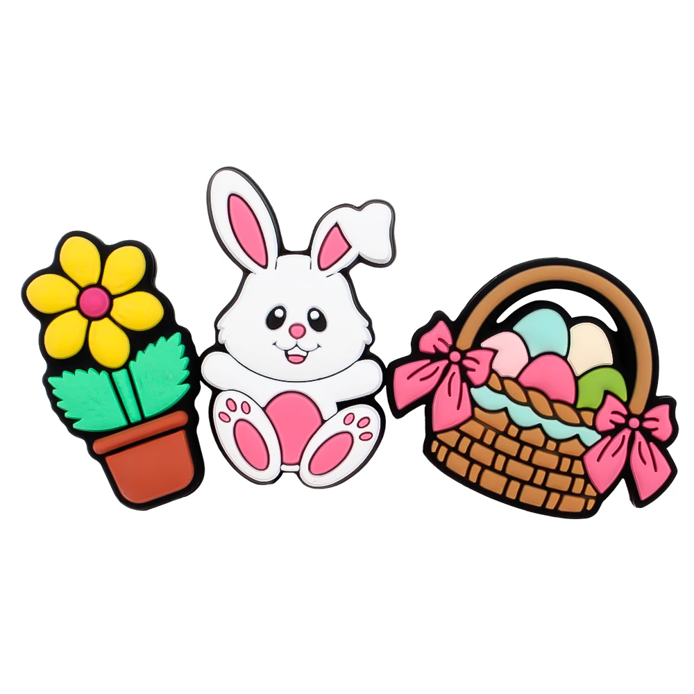 실리콘 초점 구슬 토끼 꽃 바구니, 실리콘 젖니 구슬, DIY 팔찌 쥬얼리 젖꼭지 체인 키체인 액세서리, 10 개