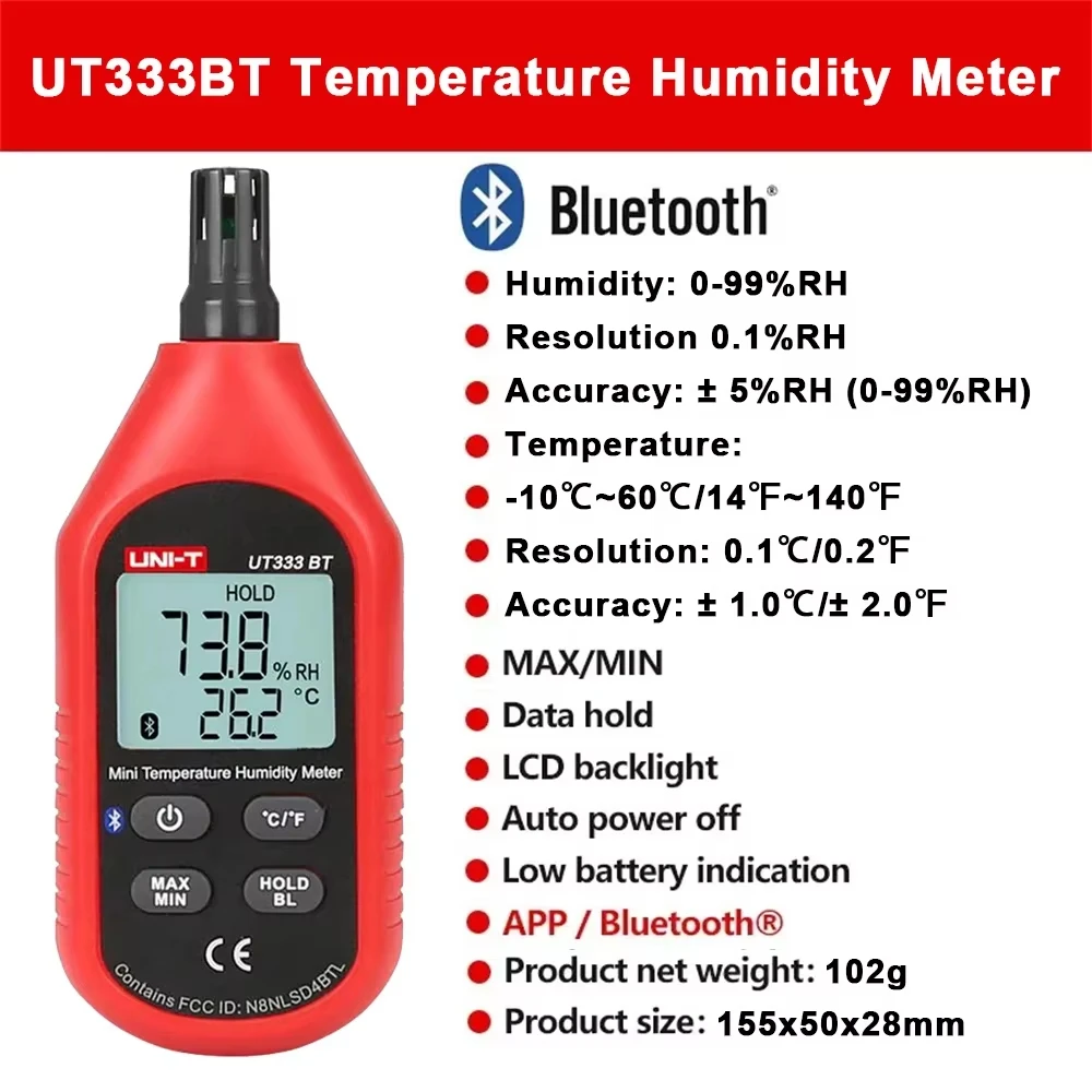 UNI-T UT333 UT333BT 디지털 습도계 온도계 2 in 1 온도 습도 측정기 미니 센서 Bluetooth 온습도계