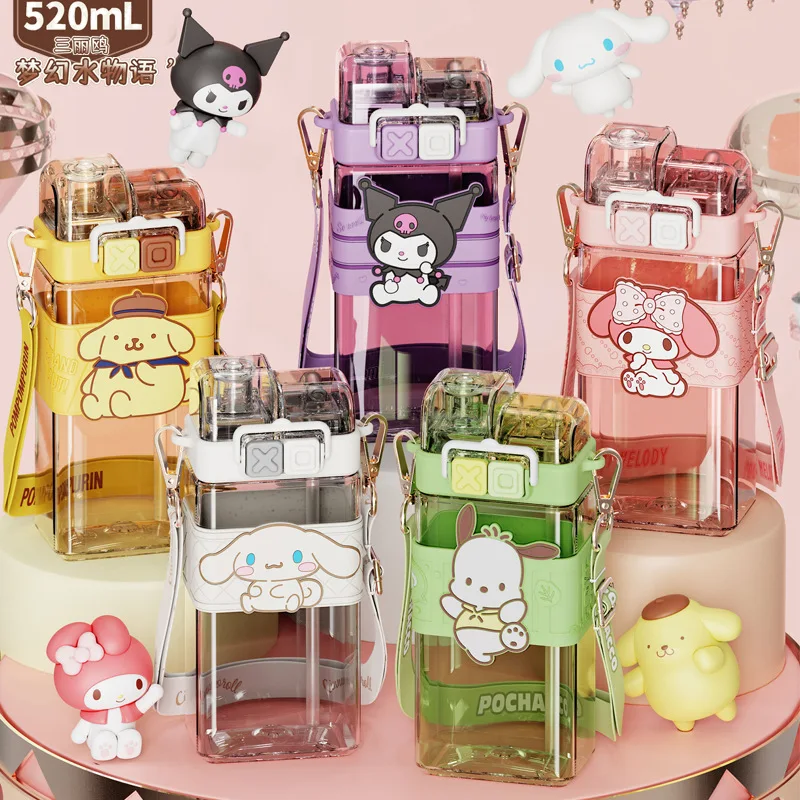 

520 мл Sanrioed melody Onpompurin Kuromi Cinnamoroll пластиковая бутылка двойная чашка для напитков Студенческая мультяшная бутылка для воды большой емкости
