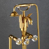 KEMAIDI Retro Freestanding Bath Shower Set Bathroom Shower Faucet Set Swan Design Faucets Mixer with Crystal handwheel Hot Cold 2