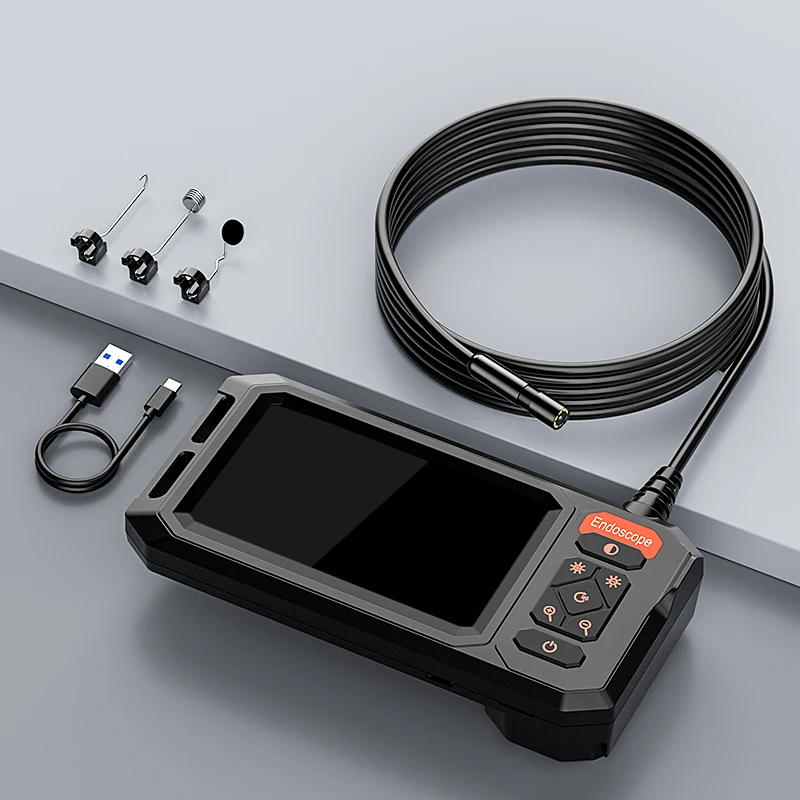 4.3'' IPS Screen Industrial Endoscope 8mm Probe with 8LEDs Car Pipe Inspection Borescope 5M Rigid Cable Waterproof Snake Plumbing Camera 2600mAh Battery 8
