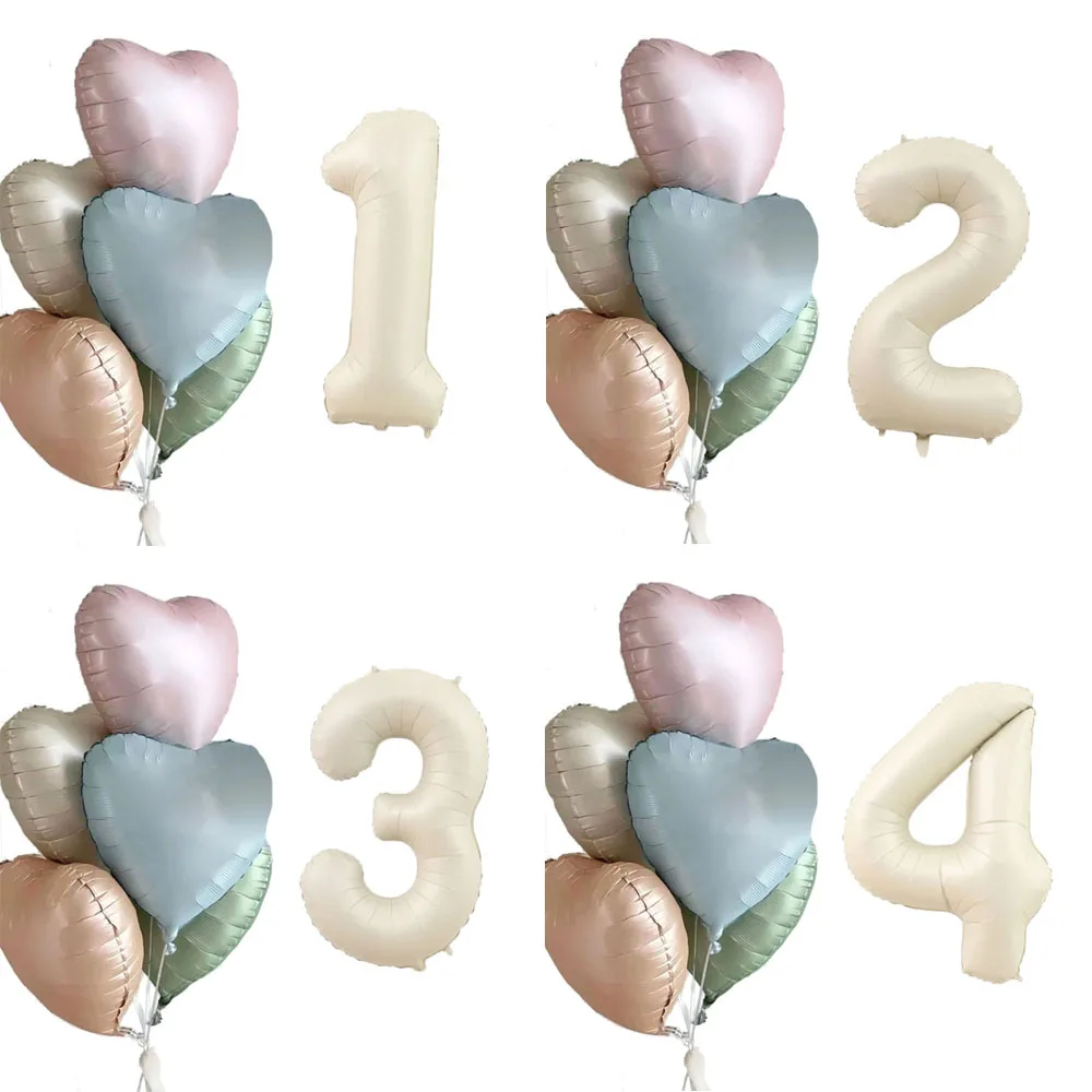 7/10Pcs 18 Pollici Haze Blue Pink Heart Balloon 40 Pollici Giant Cream Number Foil Balloon Girls Birthday Party Decoration Baby Shower