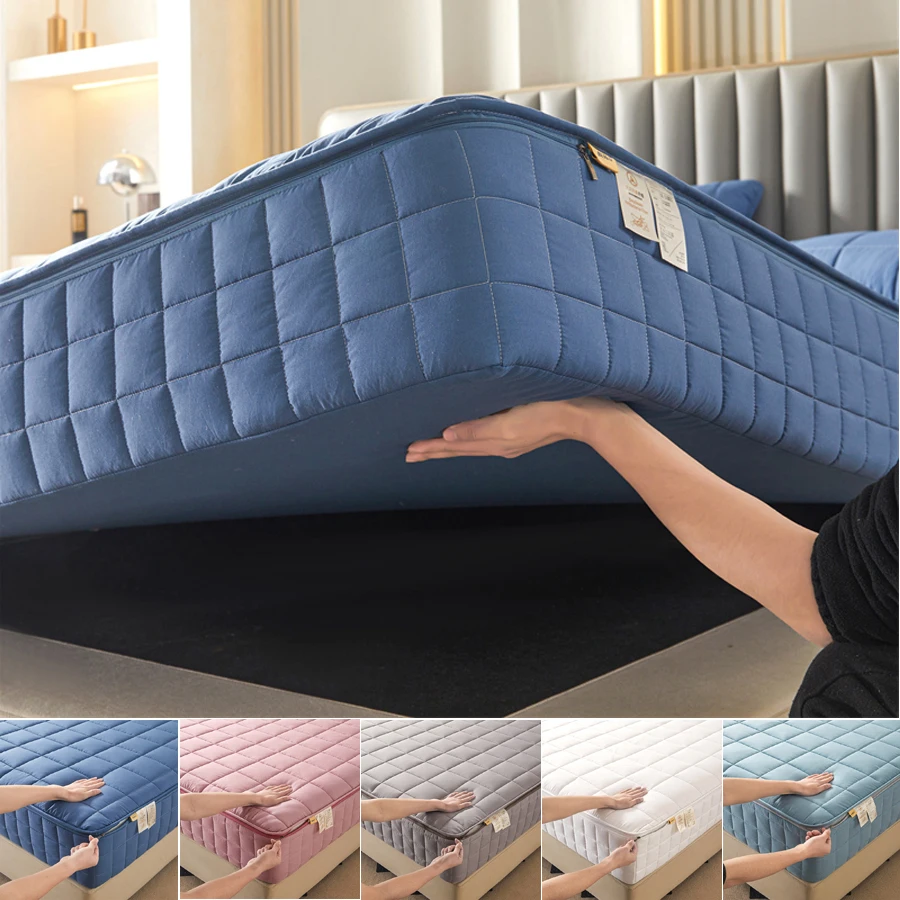 WOSTAR Mattress protector cover with zipper quilted thicken 360° fully enclosed luxury double bed couple sheet protection pad 1