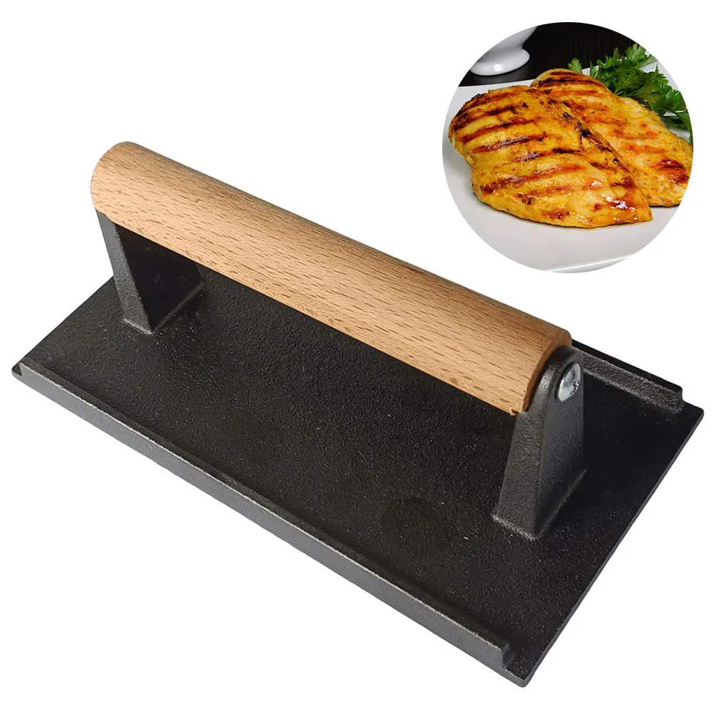 Cast Iron Burger Smasher Multifunctional Round Hamburger Press with Wood Handle Thickened for BBQ Steaks Sandwiches Meats burger press burger maker