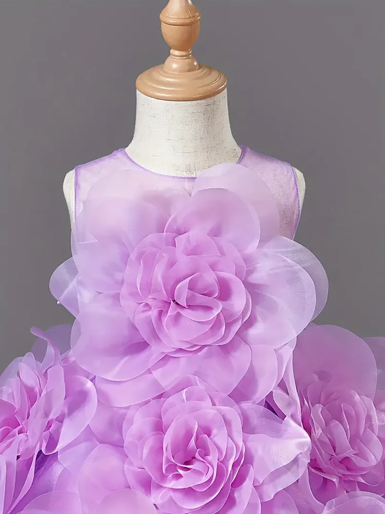 Girls Princess Dress Luxury Elegant Lilac Sleeveless Party Evening Dresses Kids Wedding Birthday Ball Gown For Girl Children 2