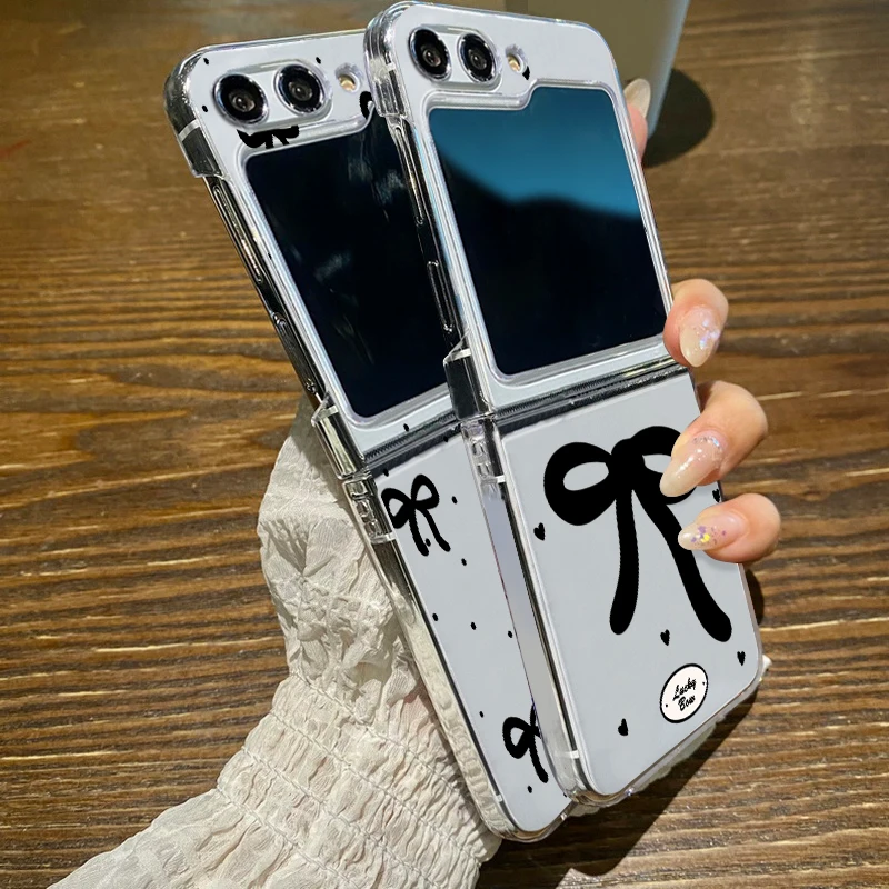 INS Bowknot Clear Folding Phone Case - Hard Back Cover