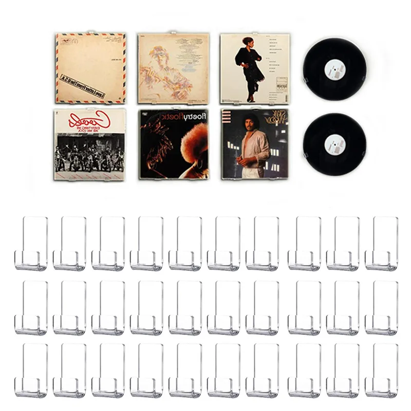 10Pcs/set Vinyl Record Display Shelf High Transparent Wall Mounted Acrylic Record Rack Hook No Screw Photo CD Record Wall Hook