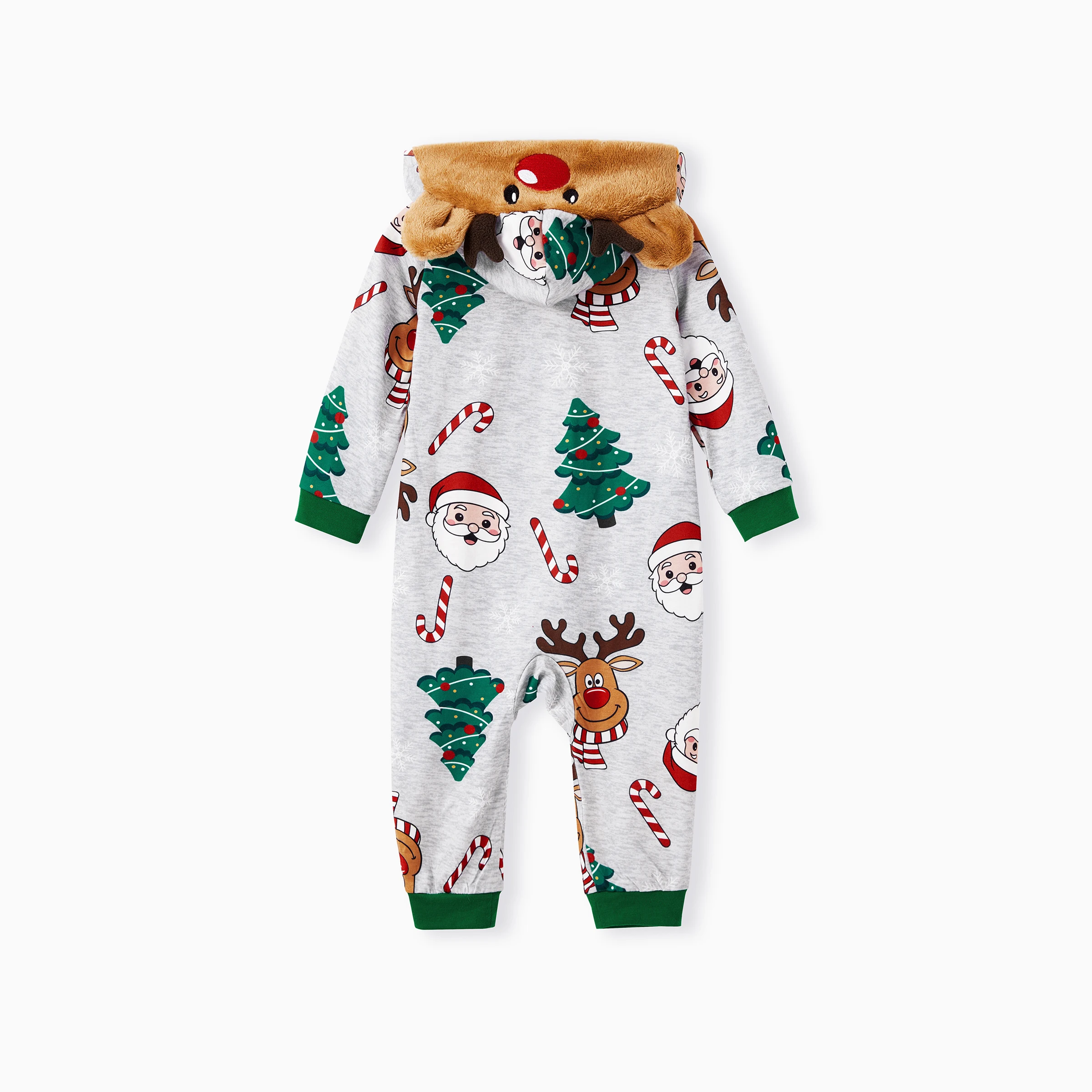 thumbnail image 5 of Pijamas navideños grises de PatPat con estampado de renos en 3D y cremallera, conjuntos familiares a juego, 5 of 5
