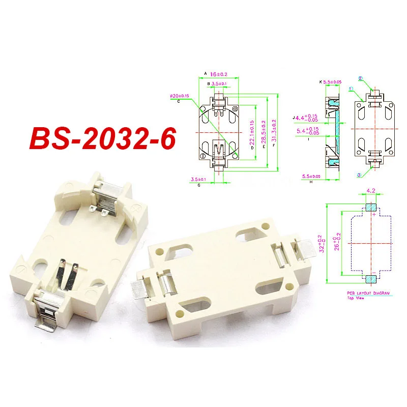 YUXI 10PCS SMD SMT CR2450 CR2032 CR2025 CR1220 3V 배터리 버튼 BS-2032/1220/1616 셀 코인 배터리 홀더 소켓 케이스 박스