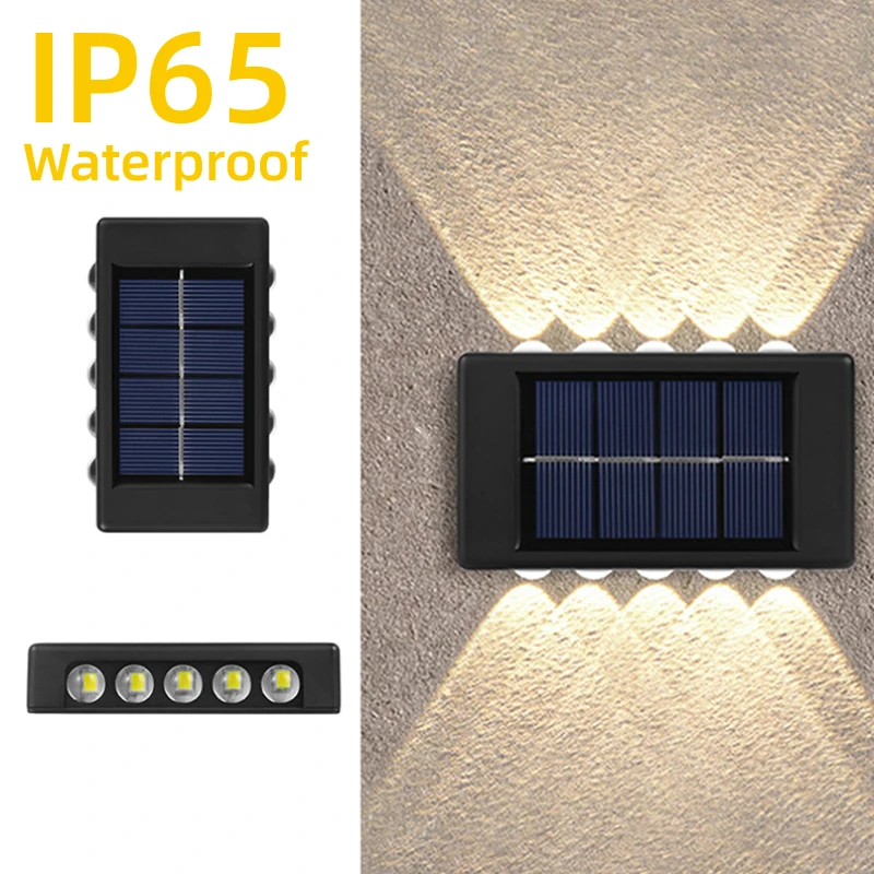 

4/6/8/10led Solar Wall Lamp Outdoor Waterproof Interior Wall Light Up And Down Luminous Lighting For Garden Balcony Yard Street