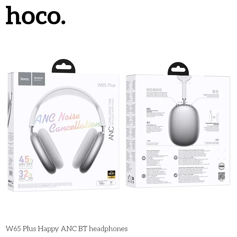 HOCO W65 Plus ANC Noise Reduction Bluetooth Headphones Over The Ear Wireless Big Earphone Hifi Sounds Sport Headsets With Button - Image 8
