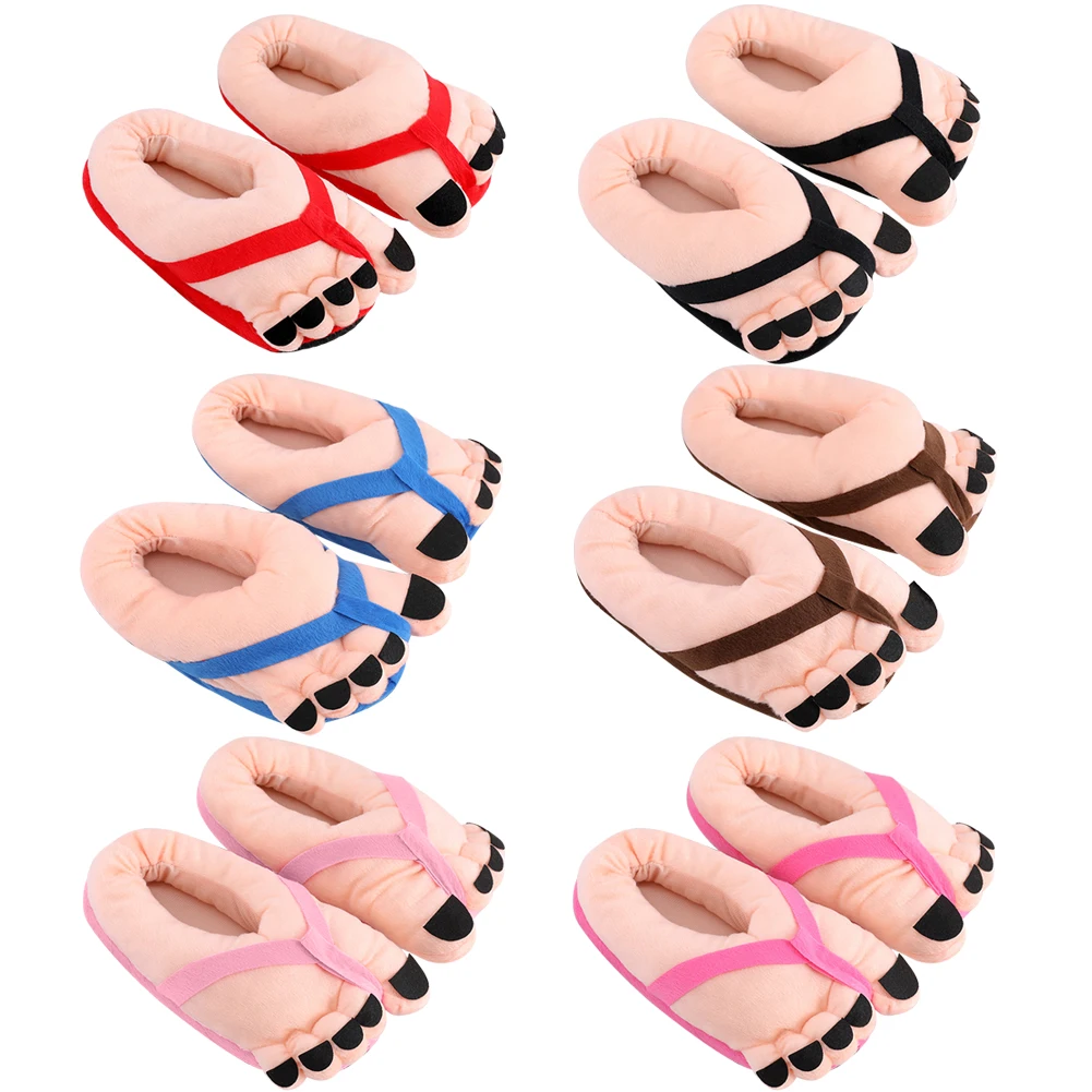 Funny Big Toe Shoes Cartoon Fuzzy Slippers Non Slip Winter Warm Slippers Comfortable Fluffy Couple Shoes for Indoor Bedroom