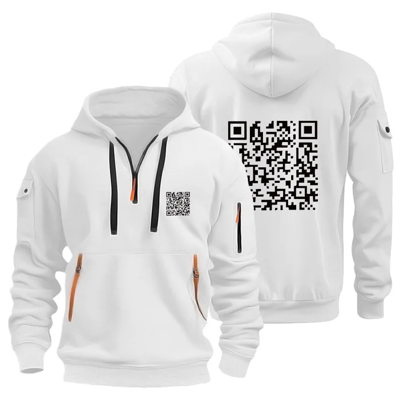 Zip Up Hoodies QR Code Hooded fu you Sports Pullover Harajuku spring Long Sleeve Multi-pocket Loose Coat Novelty Sweatshirts top