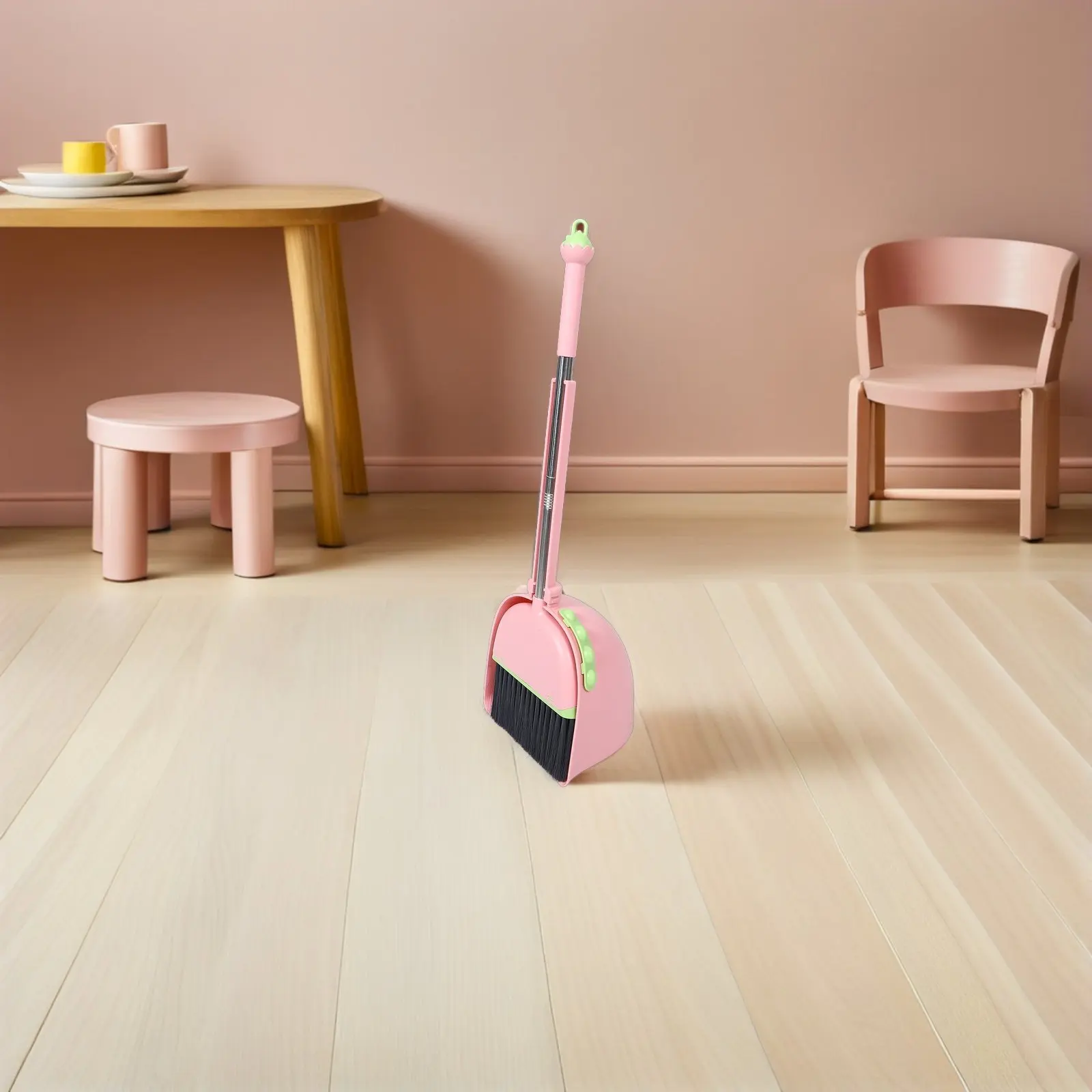 1세트 어린이용 빗자루와 쓰레받기 세트 가볍고 컴팩트한 용 청소 키트 밝은 색상 가정용 청소 도구 학습 도구 가족용