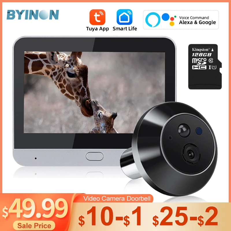 

Byinon 1080P Tuya Wifi Video Camera Peephole Doorbell Wireless Night Vision PIR Motion Detection Door Viewer Security Protection