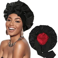 Women Double Layer Satin Sleep Cap with Ribbon Bow Wide Brim Bonnets Hair Care Scarf for Beauty Reversible Head Cover Night Hat 1