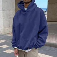 Mens Autumn And Winter Oversized Hoodies Sweatshirt Fashion Solid Color Casual Loose Solid Hooded Sweater Top Zippe Sweatshirts - Image 2