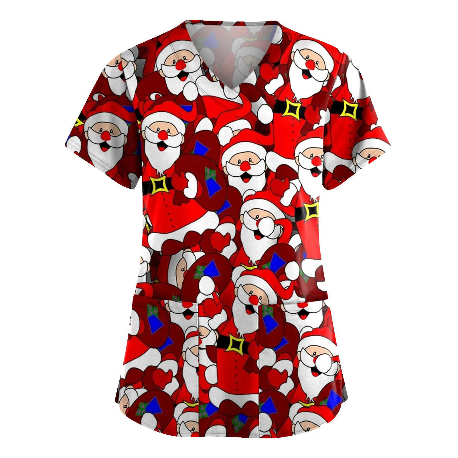 Nurse Uniforms Women Merry Christmas Print Short Sleeve V-neck Scrubs Working Medical Blouse Overalls Uniforms Medical Nursing