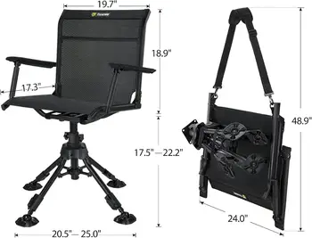 360 Degree Silent Swivel Blind Folding Chair, 4 Legs Adjustable Height Hunting Seats w/ Armrest, Portable Comfortable Stable 2