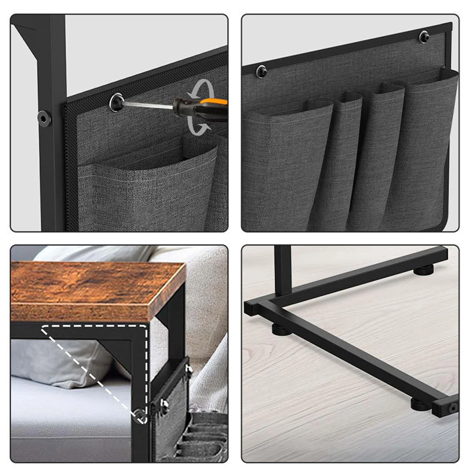 C Shaped Slide Under Sofa Small Table with Storage Bag Small Coffee Stand Sofa Tray Desk for Small Space Living Room Bedroom