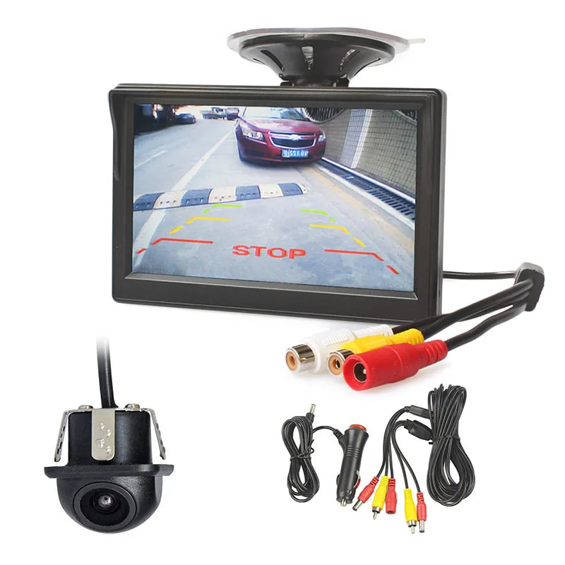 Display LCD HD da 5" cablato Monitor per retrovisione Monitor per auto Mini telecamera per auto Telecamera per retromarcia per auto con monitor Sistema di retromarcia