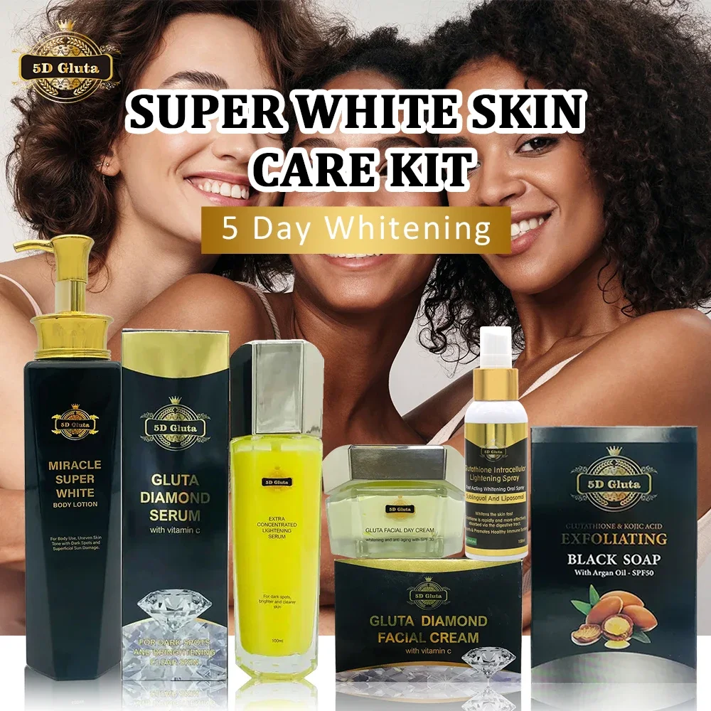 5D Gluta Miracle Super White Set Premium Glutathione Bleaching Booster for African Half Cast Skin Female Body Whitening Sets