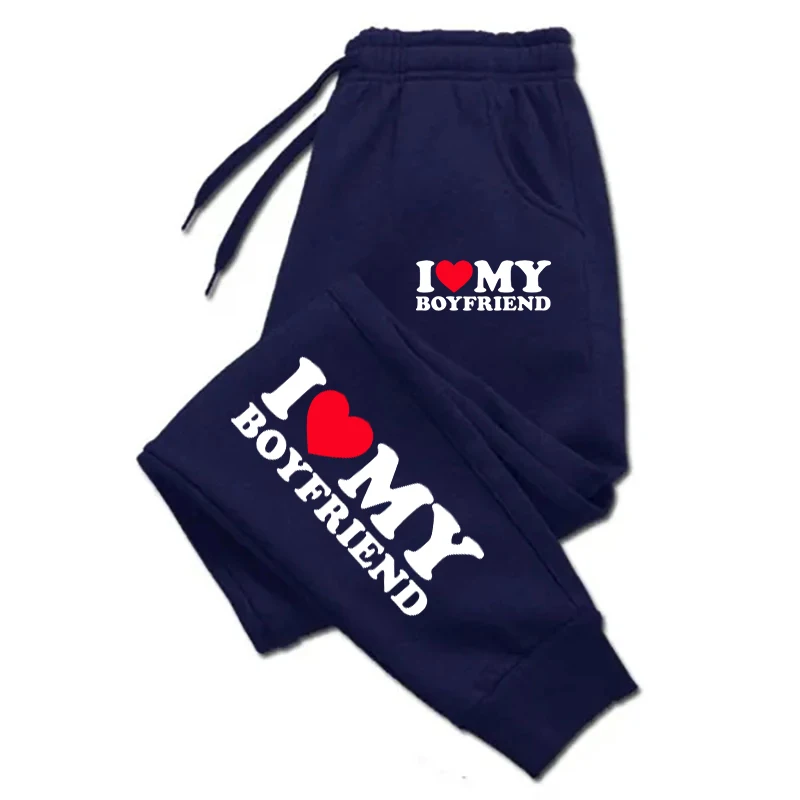 Autumn Woman Man Couple Sweatpants I Love My Boyfriend Print Tracksuit Loose Casual Warm Pants Pocket Drawstring Sportswear 4