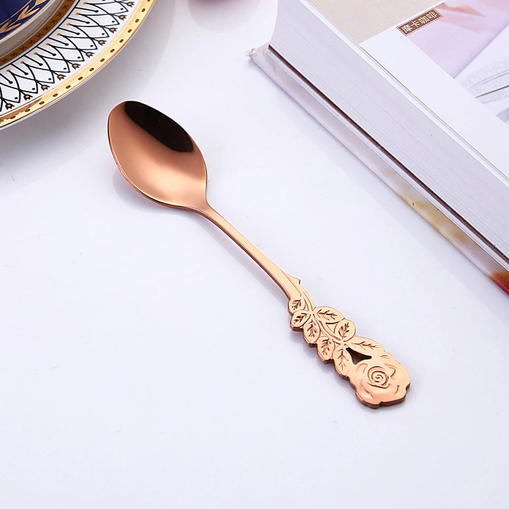 Description Picture 2 of itemTea Stirring Spoon Ice Cream Scoop 304 Stainless Steel Rose Flowers Spoons Rainbow Coffee Tea Spoon Flatware Drinking Tools