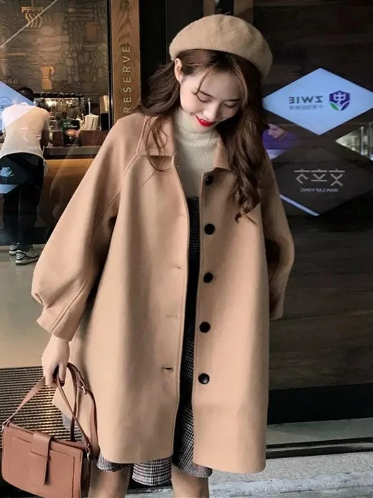 

Новинка 2023, пальто для женщин, осенне-зимняя шерстяная ткань, Корейская версия, свободное облегающее зимнее пальто, универсальное изысканное женское пальто