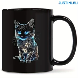 Charming Ceramic Cat - Themed Self - Stirring Mug and Tea Cup Set - 301 - 400ml (Black)