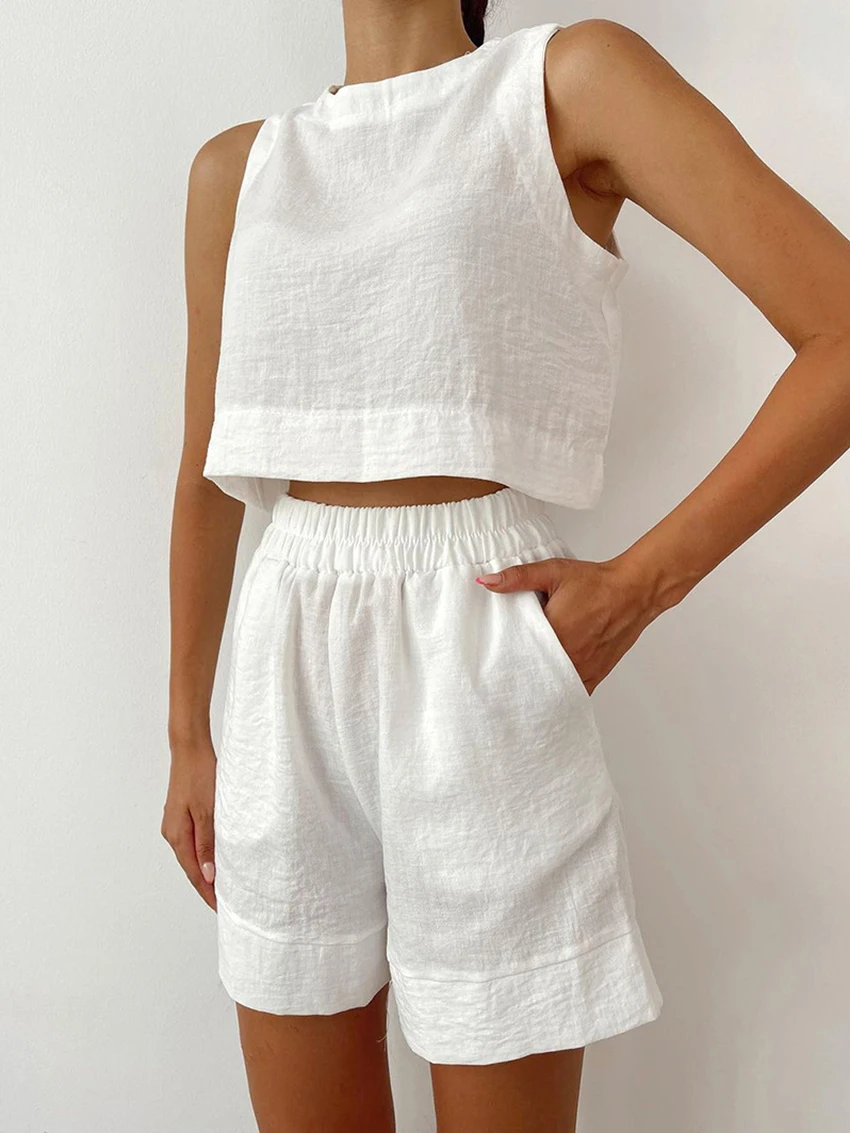 Marthaqiqi Summer Women Nightwear Set Sexy Crop Top Sleepwear O-Neck Nightgowns Tank Tops Pajamas Shorts Causal new Nightie Suit
