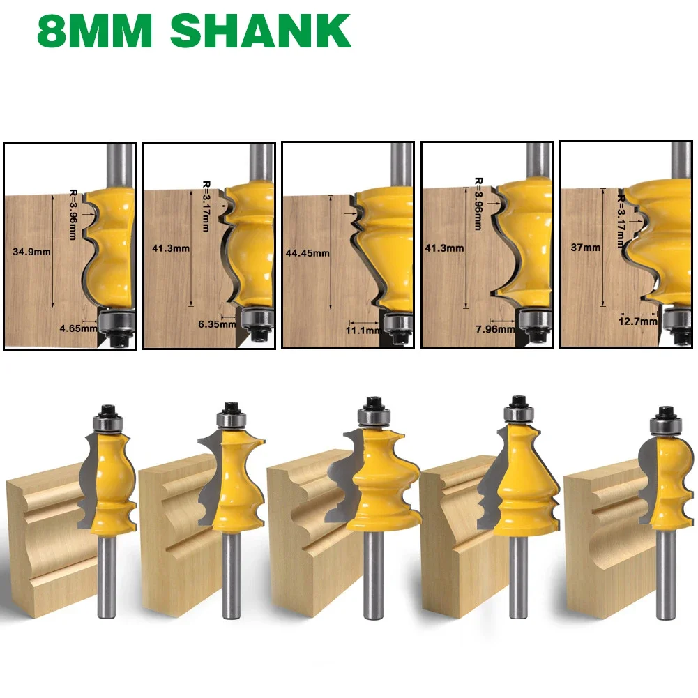 

1PC 8MM Shank Milling Cutter Wood Carving Casing & Base Molding Router Bit Set Tenon Cutter For Wood CNC Line Knife Woodworking