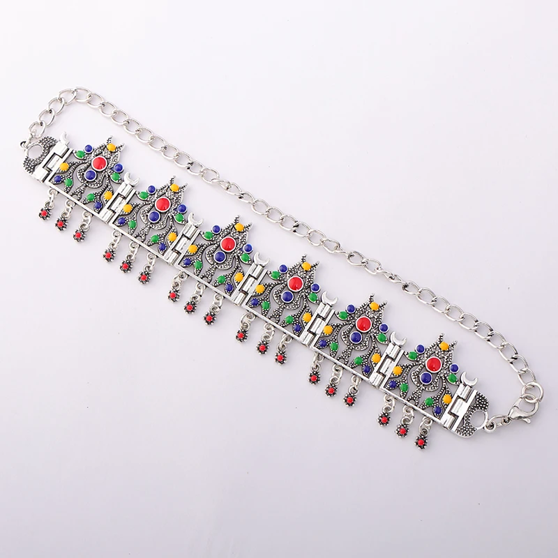 Marokkanischer Fransen-Haarschmuck in Goldfarbe, Algerische Braut-Kopfkette, Metall-Party-Geschenk, Weißer Kristall-Schmuck mit Tropfglasur – Detail 29