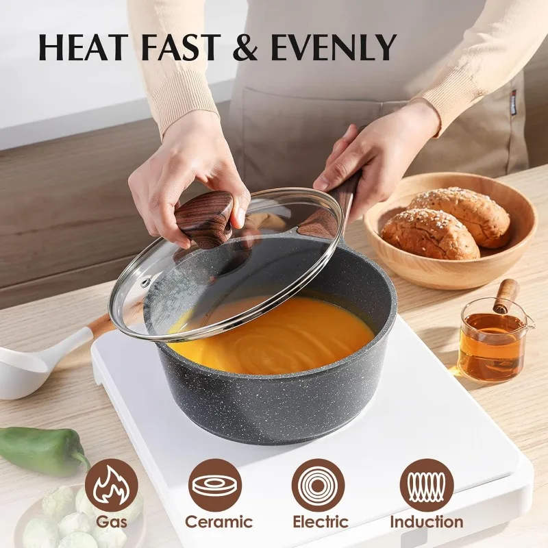 Nonstick Cookware Set 13-Piece, Non Stick Pots and Pans Set with Swiss Granite Coating, Non-toxic Kitchen 4