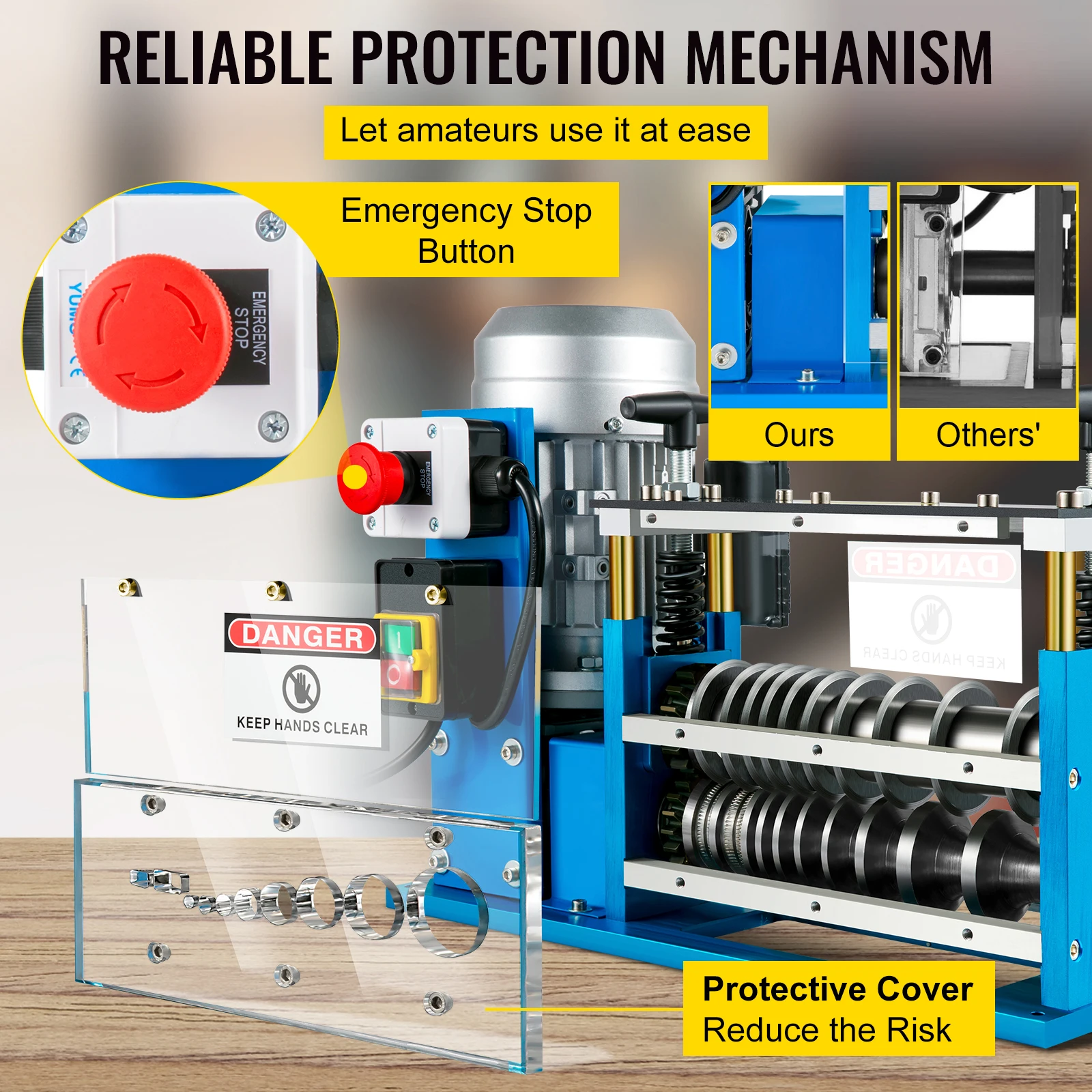 VEVOR Electric Wire Stripping Machine Cable Stripper 1.5-38mm 11 Channels Acrylic + Aluminum W/ Blade for Scrap Copper Recycling