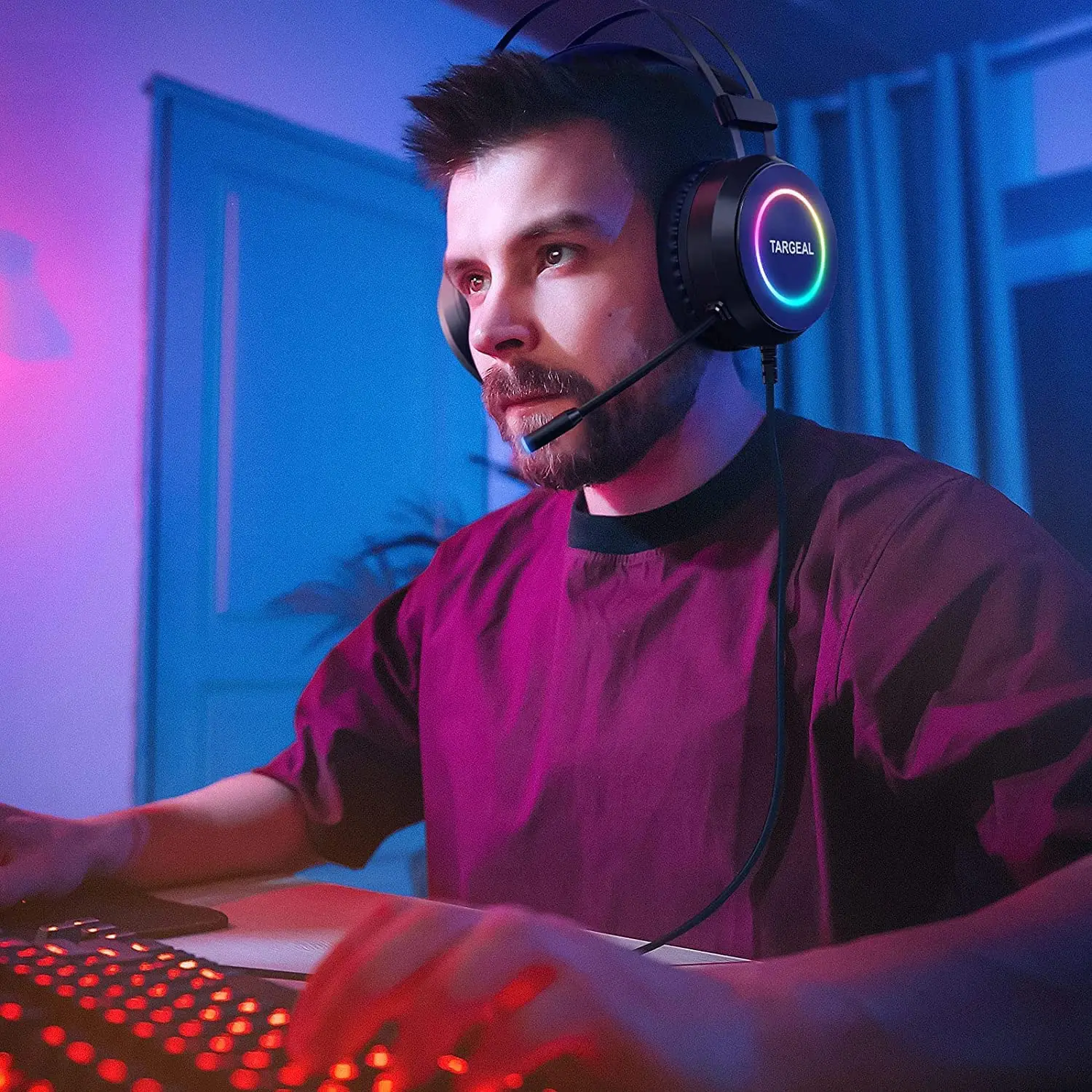 Targeal 7.1 Channel Wired Gaming Headset for PC PS5 PS4 Switch Laptop Mac with Omnidirectional Noise Canceling Mic, RGB LED
