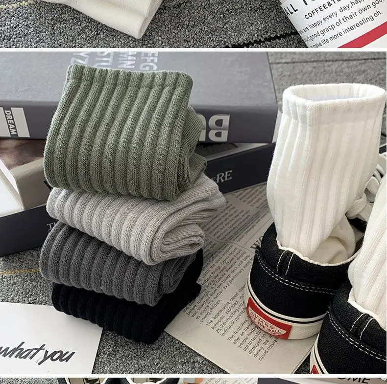 Mens Black  White Warm Socks Set - 5 Pairs Autumn Winter Sport Short Socks