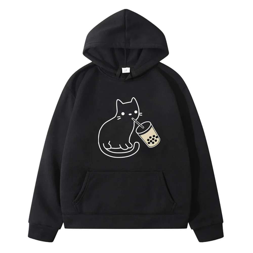 Nutella Cat Drink Pearl Milk Tea Baby Boy Clothes Girl Felpa Unisex Kawaii Streetwear Comic Cute Hoodies Streetwear Cartoon