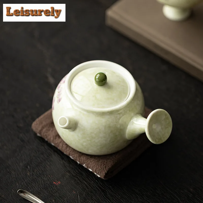 160ml Hand-painted Hydrangea Side Handle Teapot Ancient Tea Infuser Pot Tea Soaking Kettle With Ball Hole Tea Ceremony gifts