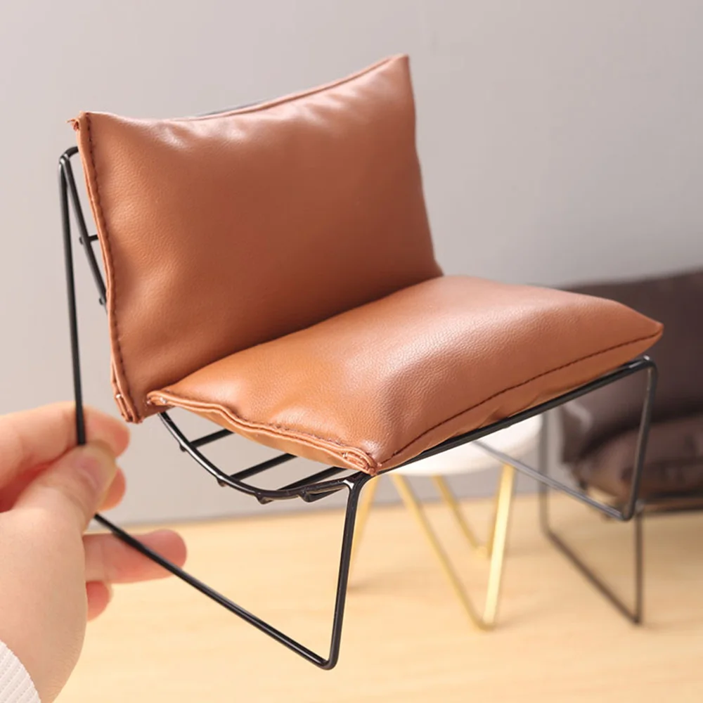 Mini Sofa Chair Trim Mold Furniture Dollhouse Furniture Alloy Skin Brown Sofa Couch Cushions For Doll DIY Accessories Toys