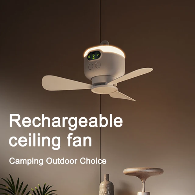 Hanging Fan Battery Operated Camping Fan with Remote Control Ceiling Fan with Light 3 Wind Speed for Emergency Survival 2