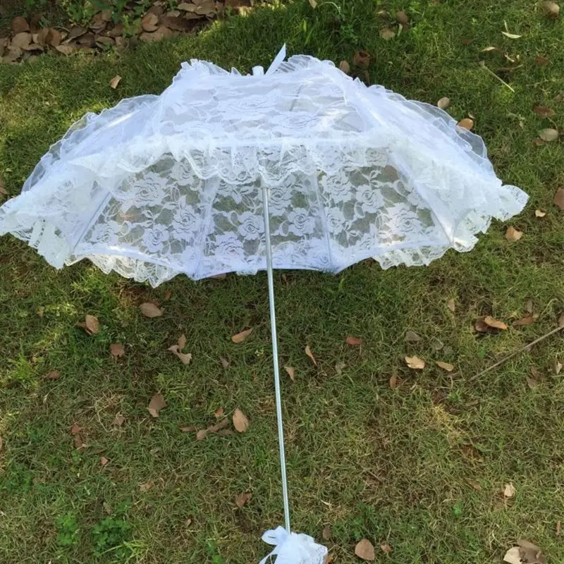Bridal Lace Hollow Umbrella Wedding Decoration Photo Props Rose Long Handle 8-bone design Umbrellas For Photography