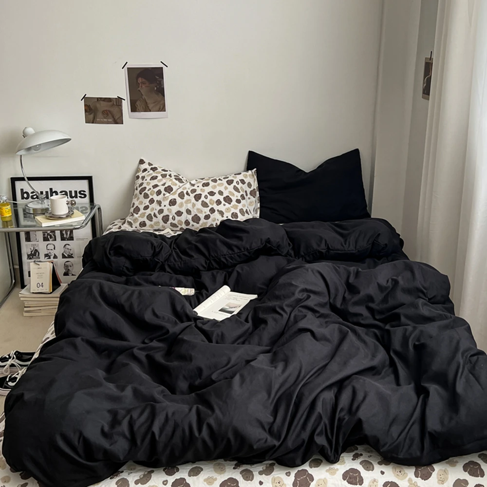 

Nordic Solid Color Duvet Cover And Print Sheet 150 Bedding Set housse de couette Adult Single Double Queen Comforter Sets200x230