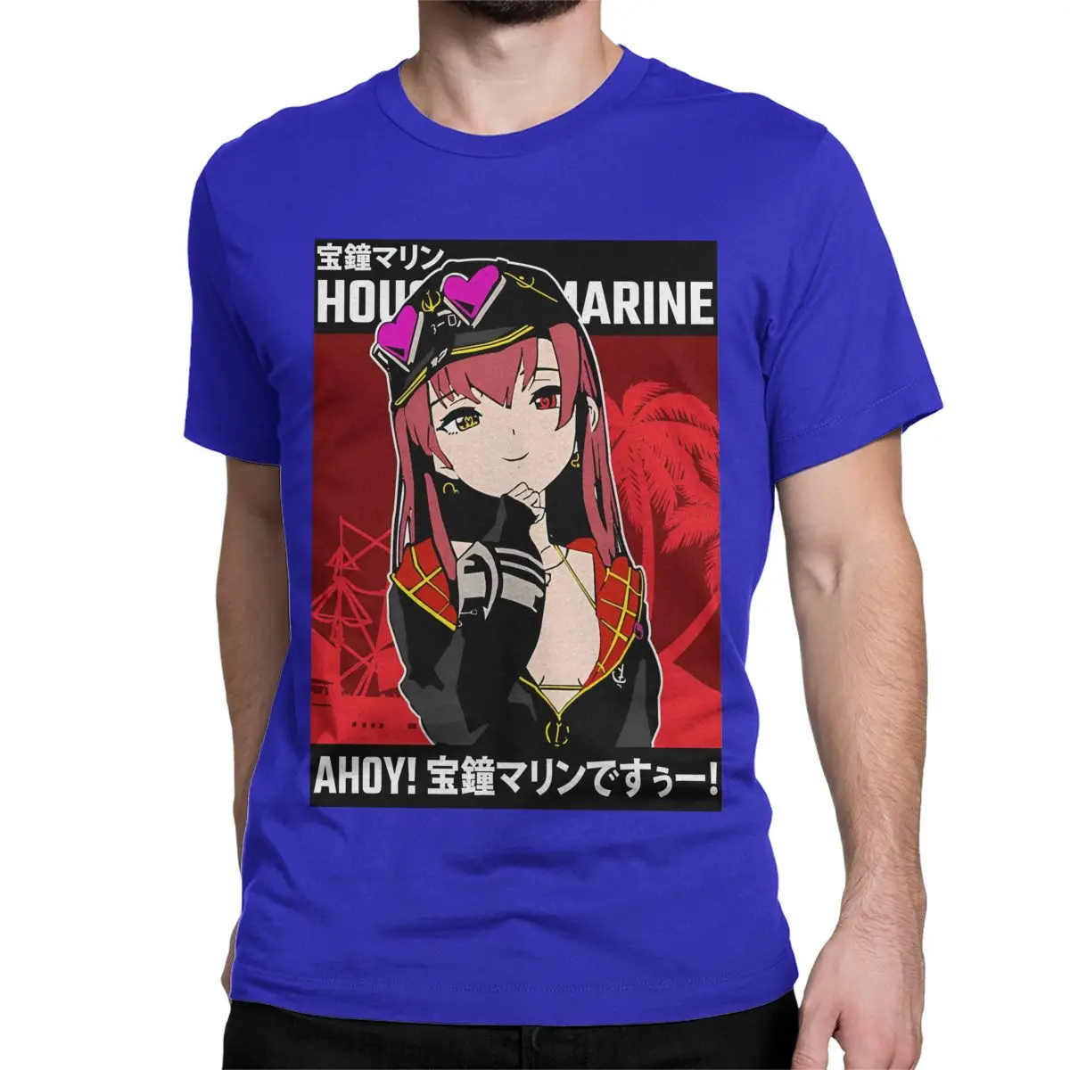thumbnail image 1 of Camiseta Hololive Houshou Marine con chaqueta para hombre y mujer, cuello redondo, algodón puro, manga corta, clásica, 1 of 7