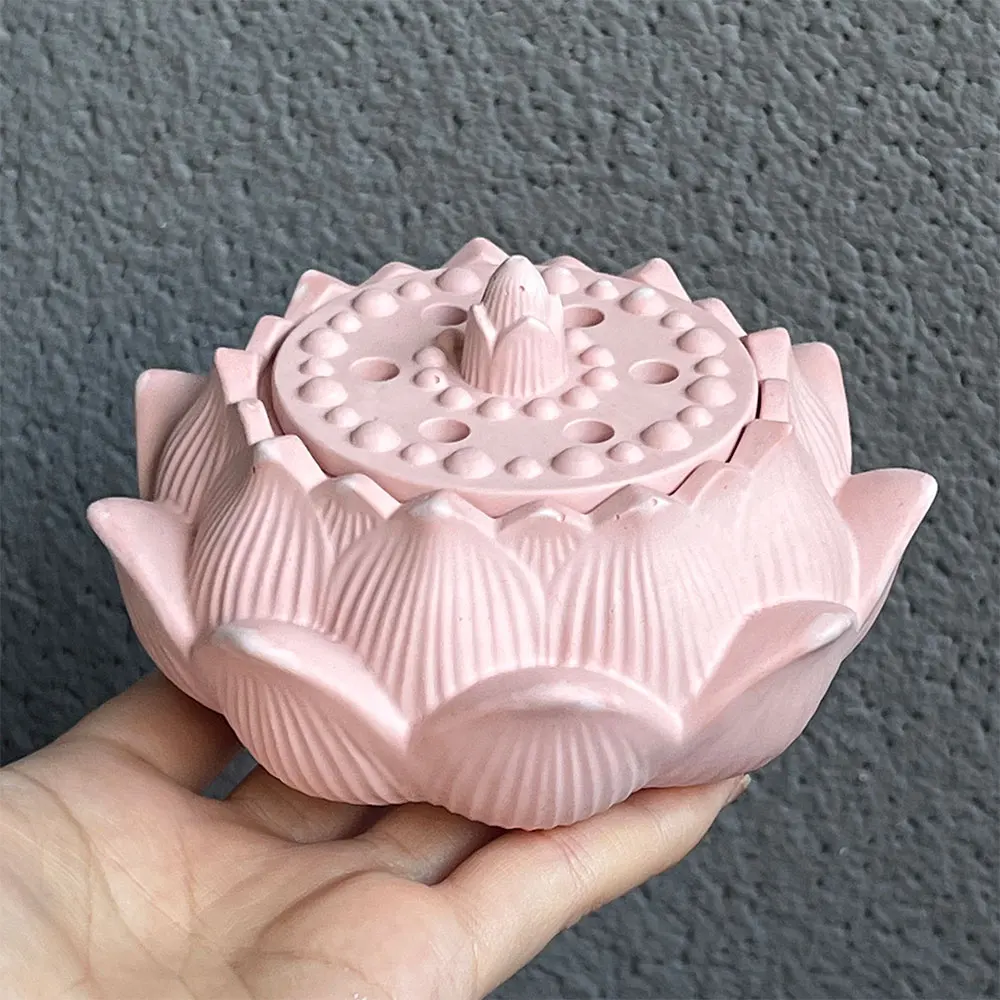 DIY 시멘트 연꽃 향 버너 몰드, 송진 연꽃 그릇 보관함, 양초 거치대 콘크리트 실리콘 몰드 양초 베셀 몰드